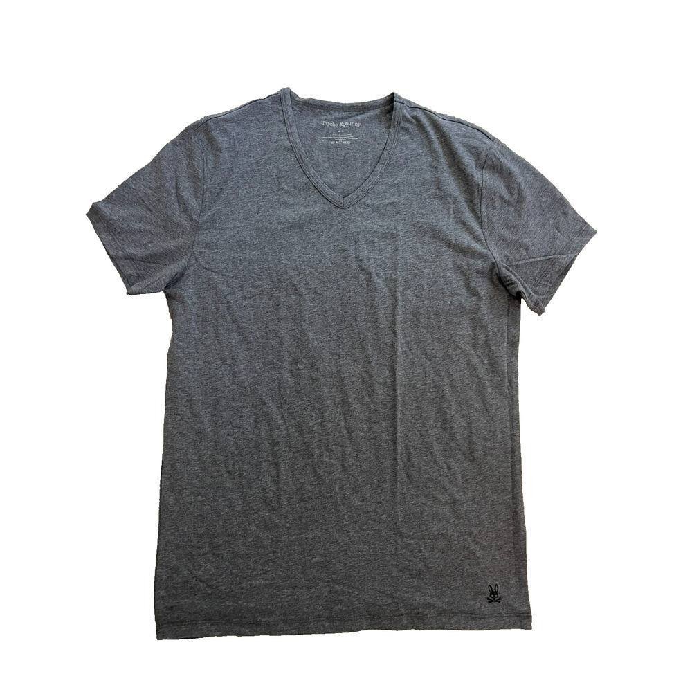 Psycho Bunny M Gray T Shirt V Neck Short Sleeve Knit Embroidered Logo Top NEW